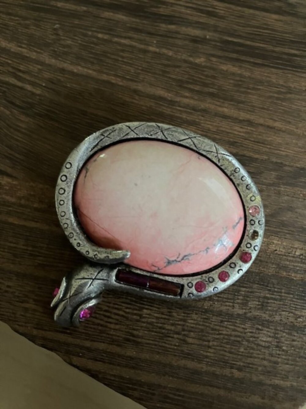 Vintage Large Chico's Pink Agate Snake Pendant